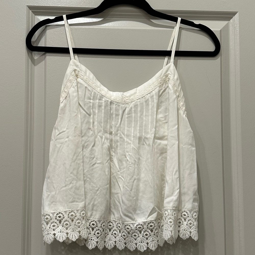 Garage White Lace Hem open back Top